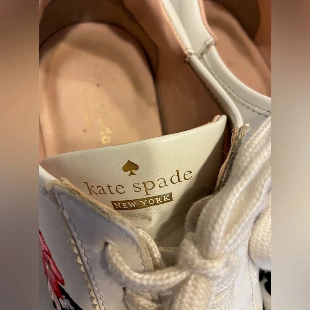 KATE SPADE EVERHART FLORAL LEATHER SHOES EMBROIDERED WHITE SNEAKERS SIZE 9.5